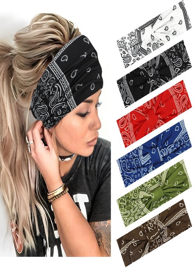 YARIEW Hairband - Wide Bandana Headbands for Women, 6pcs Stretch Knotted Headband, Boho Style Head Bands, Non-Slip Yoga Workout Hair Accessories for Women Girls - Image 2